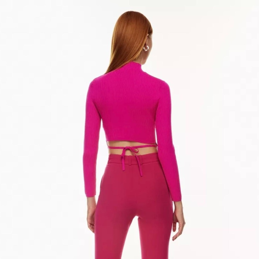 Aritzia Babaton Sculpt Knit Tie-back Longsleeve - Granita Pink Ribbed Sweater - Picture 2 of 7